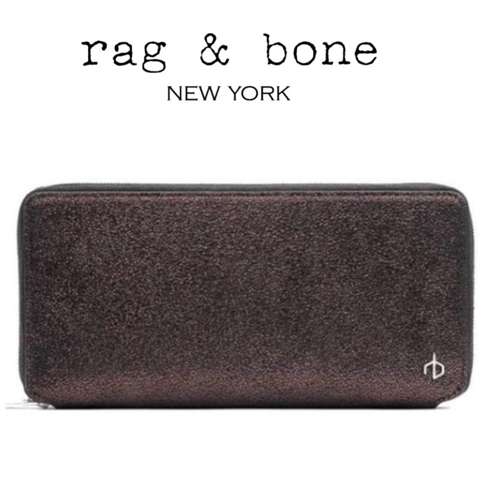 NWT Rag & bone Copper Sparkle Metallic Zip Around Leather Wallet